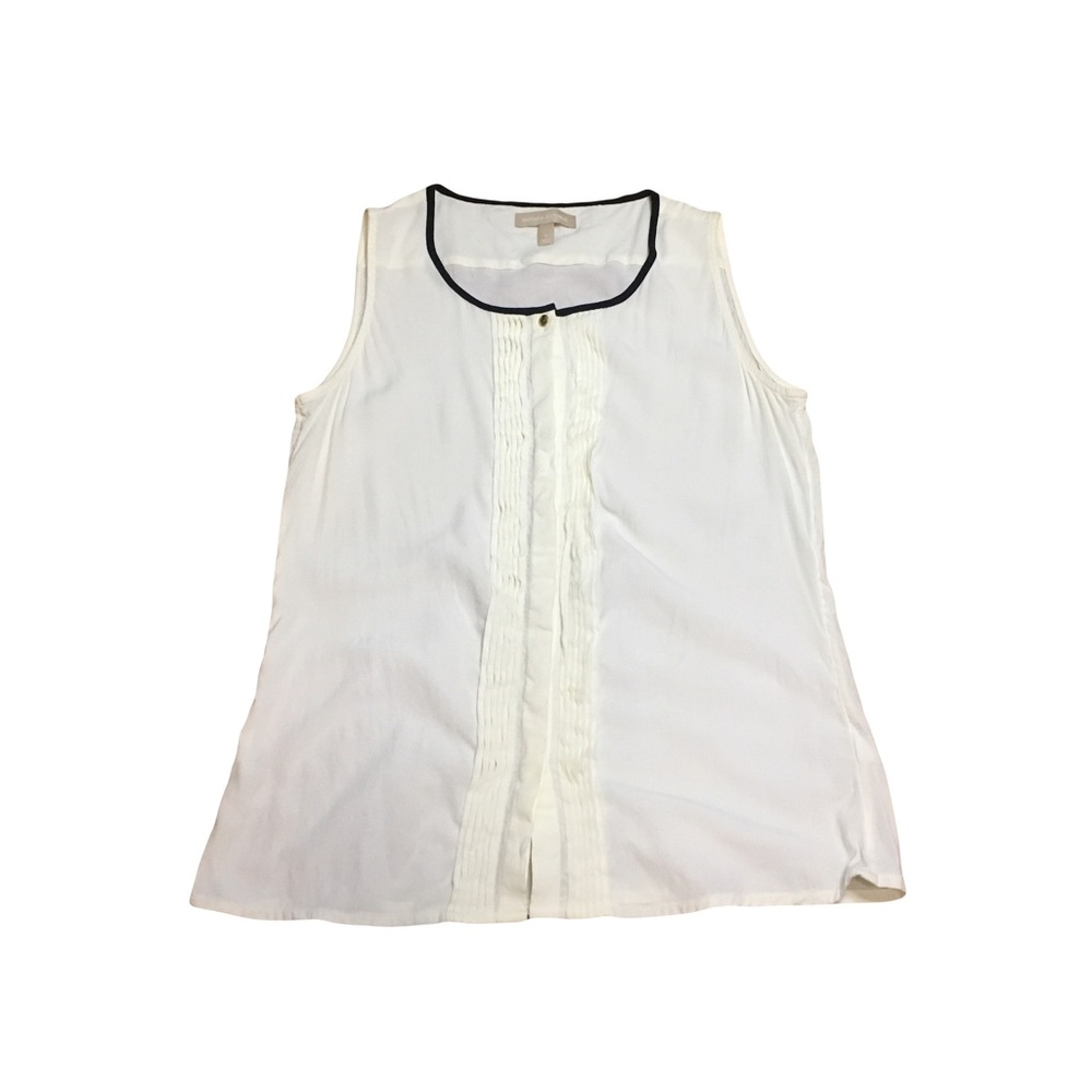Banana Republic SMALL Cream Sleeveless top Front pleated 1 gold button flowy